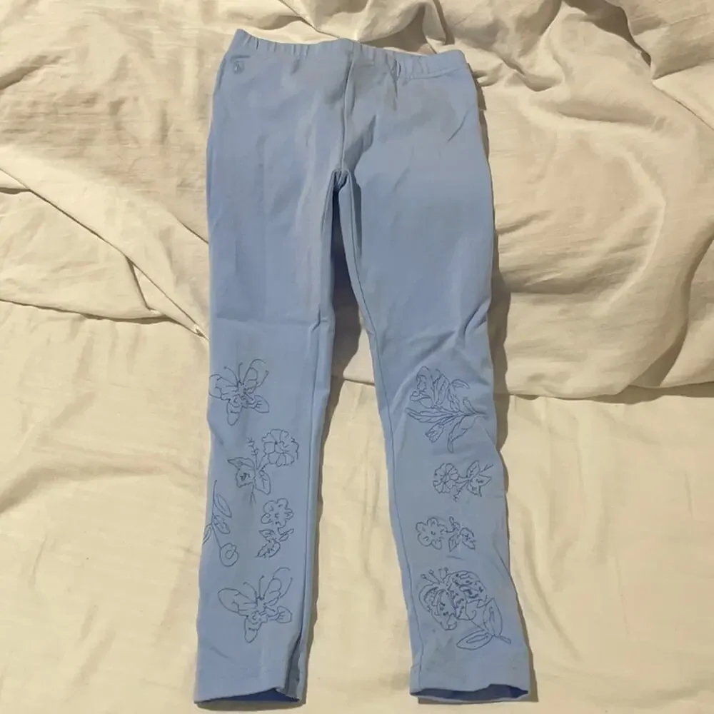 Ralph Lauren 5 light blue cotton spandex floral ankle embroidered legging euc